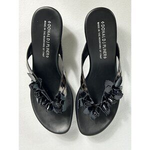 Donald J Pliner Ciss Floral Embellished Print Wedge Sandal in Black - Sz 10